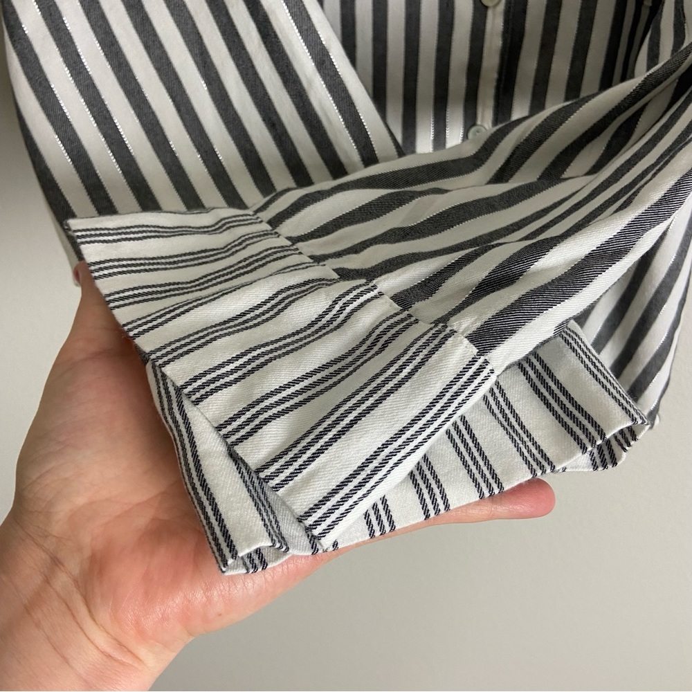 Victoria's Secret XL Gray + White Striped Metallic Flannel Pajamas 2-Piece Set - Picture 8 of 16